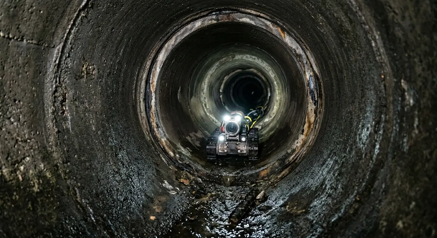 Robotic sewer camera inspecting pipe interior for Sewer Line Repair in Wayne
